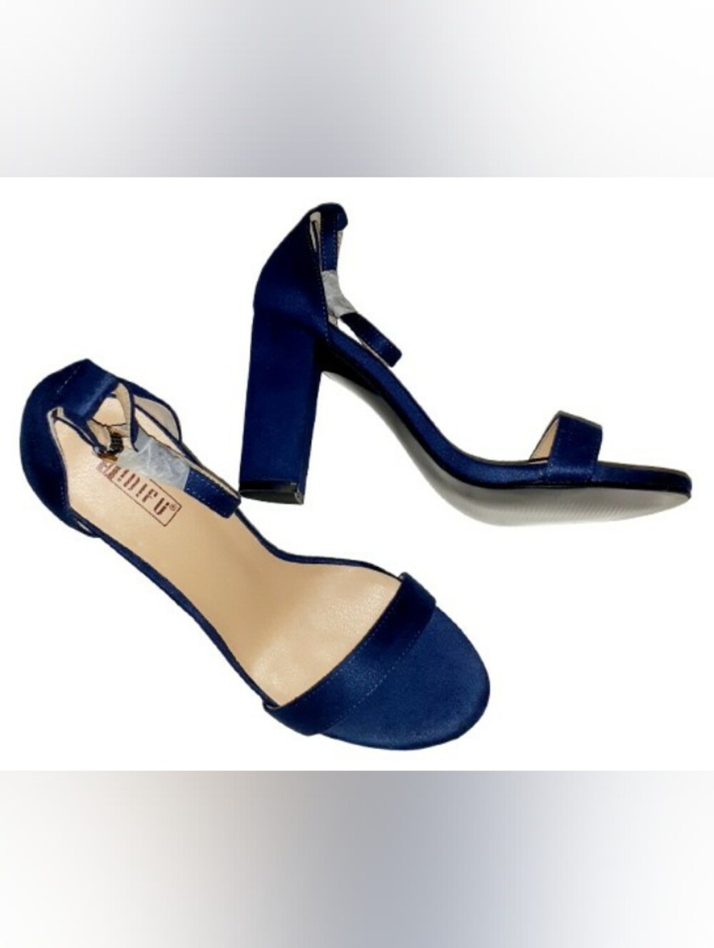 IDIFU Navy Blue Faux Suede Ankle Strap 4in Chunky Block Heel Sandals 9 - Picture 8 of 13